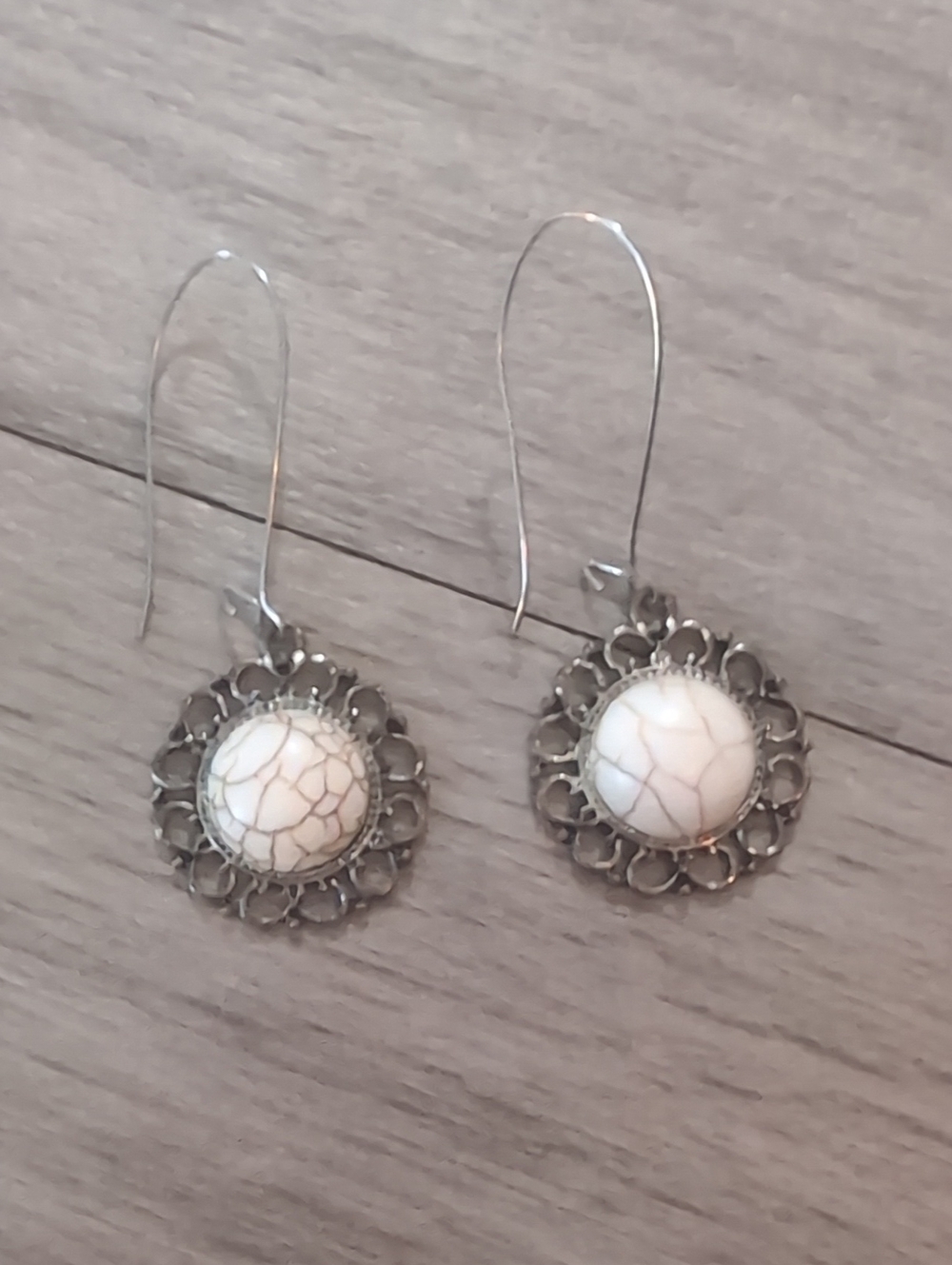 White Stone, Silver Drop Earrings